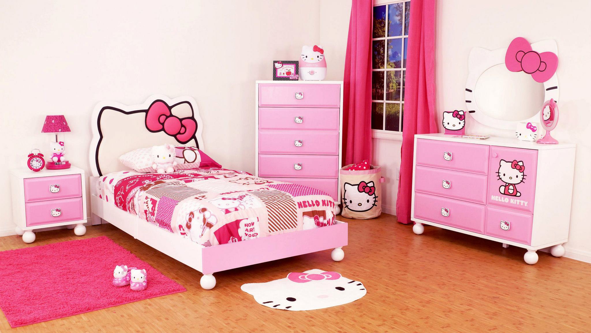 Mẫu giường tủ dễ thương Hello Kitty dành cho bé gái