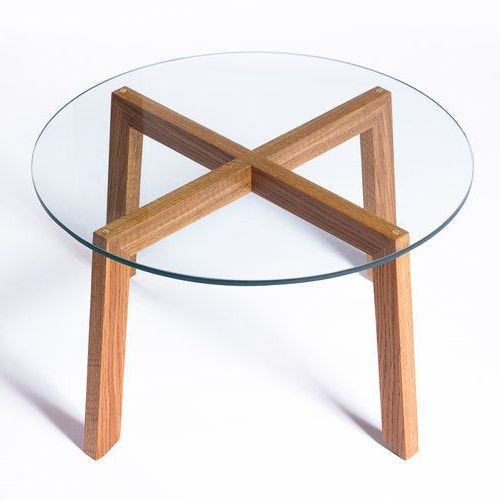 bàn trà tròn mặt kính chân gỗ