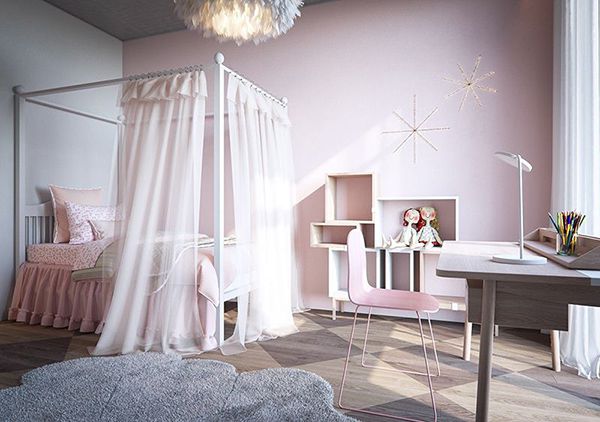 phòng ngủ màu hồng nhạt cho bé gái