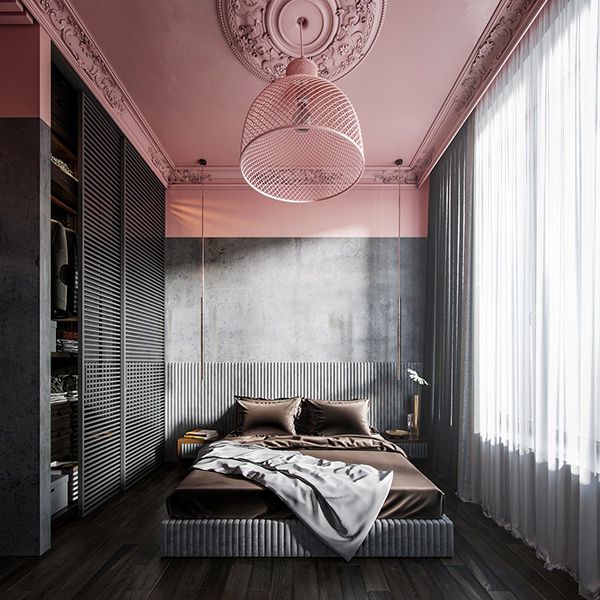 phòng ngủ màu hồng xám