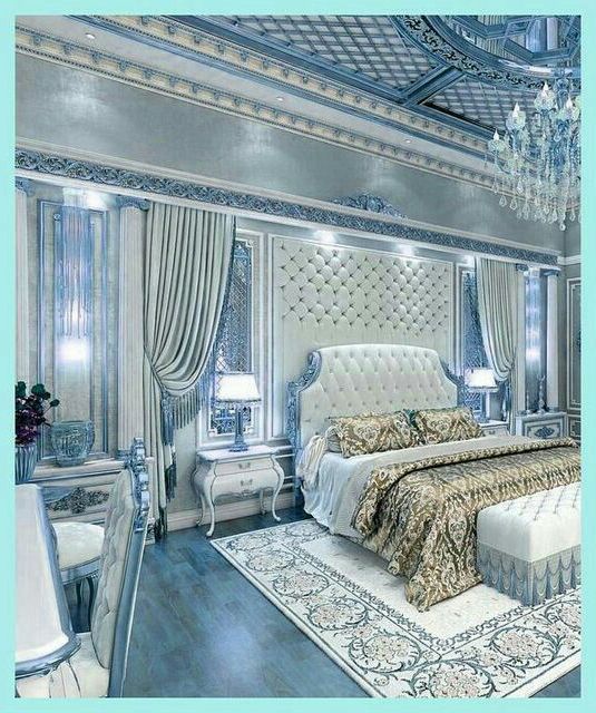 giường King size đẹp tone màu xanh xám