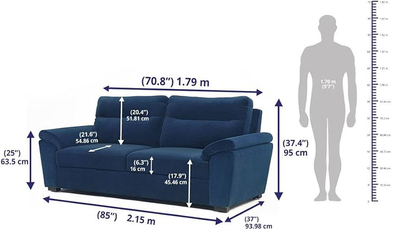 Kích thước ghế sofa đôi 2 chỗ với chiều dài 2m15